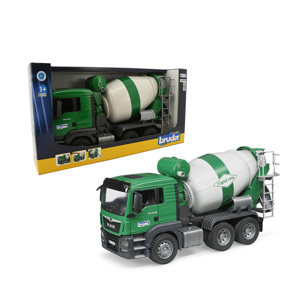 Rejsende købmand valg Flad Bruder 1:16 Scale MAN TGS Cement Mixer Truck Model Toy Green/White Suitable  for Children Over 3